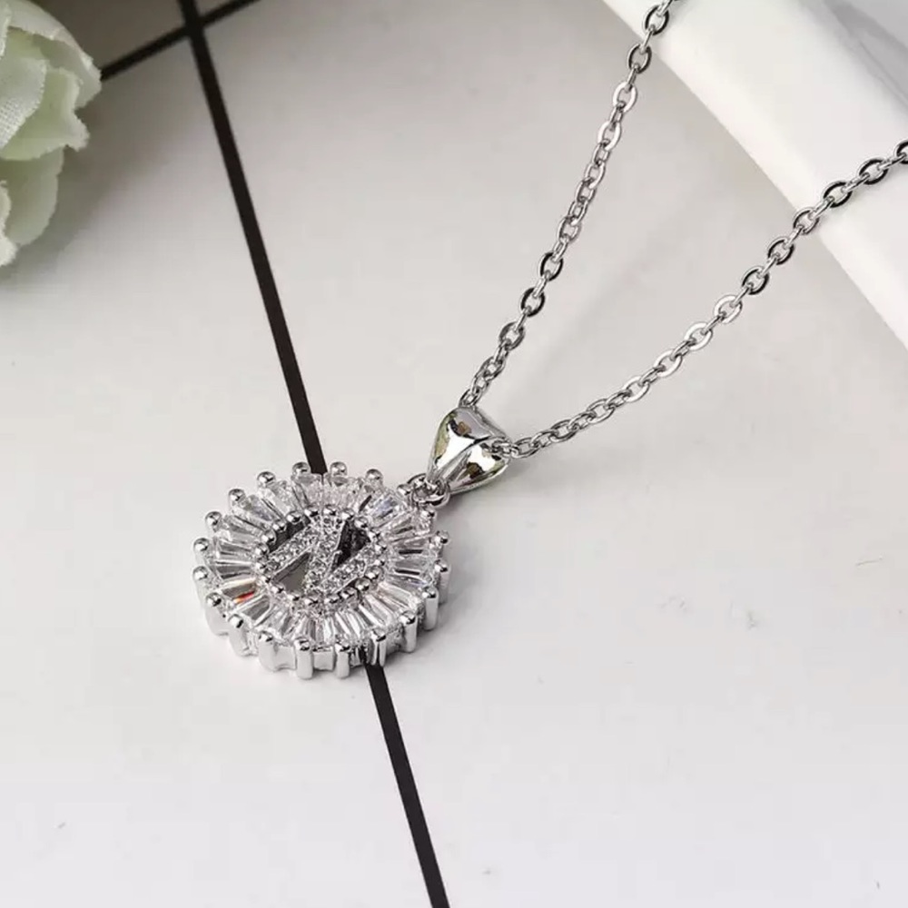 Silver Initial Crystal Pendant Necklace A-Z - Picture 3 of 7